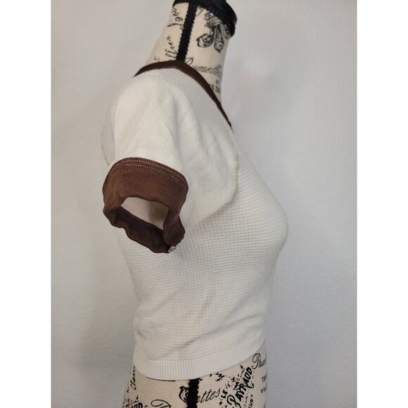 out from under urban outfitters Cap Sleeve Crop Top Beige Brown Baby Tee M/L - Picture 3 of 6
